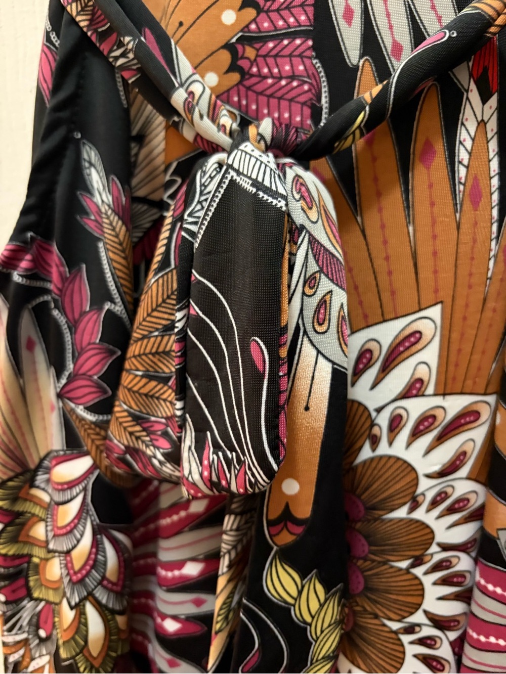 PAPILLON Black Floral Jumpsuit with Pink & Mustard Accents SIZE LARGE - Picture 8 of 9